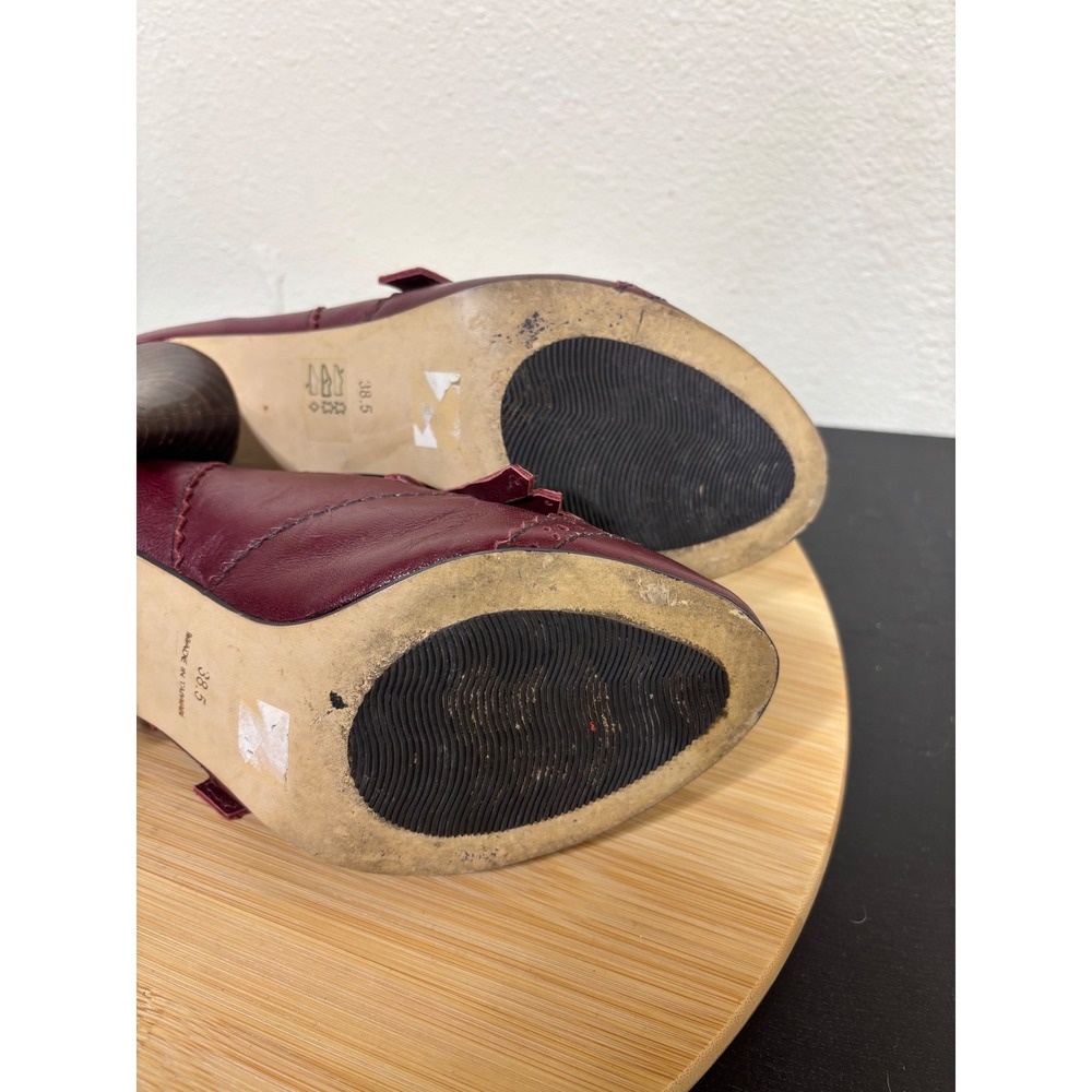 All Black Kiltie Loafer Pumps 38.5 Burgundy Leather Brogue‎ Buckle Heels 7.5-8 - Picture 14 of 15